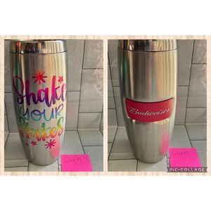 Custom Vinyl "Shake your Flakes" on Budweiser Stainless Steel Tumbler